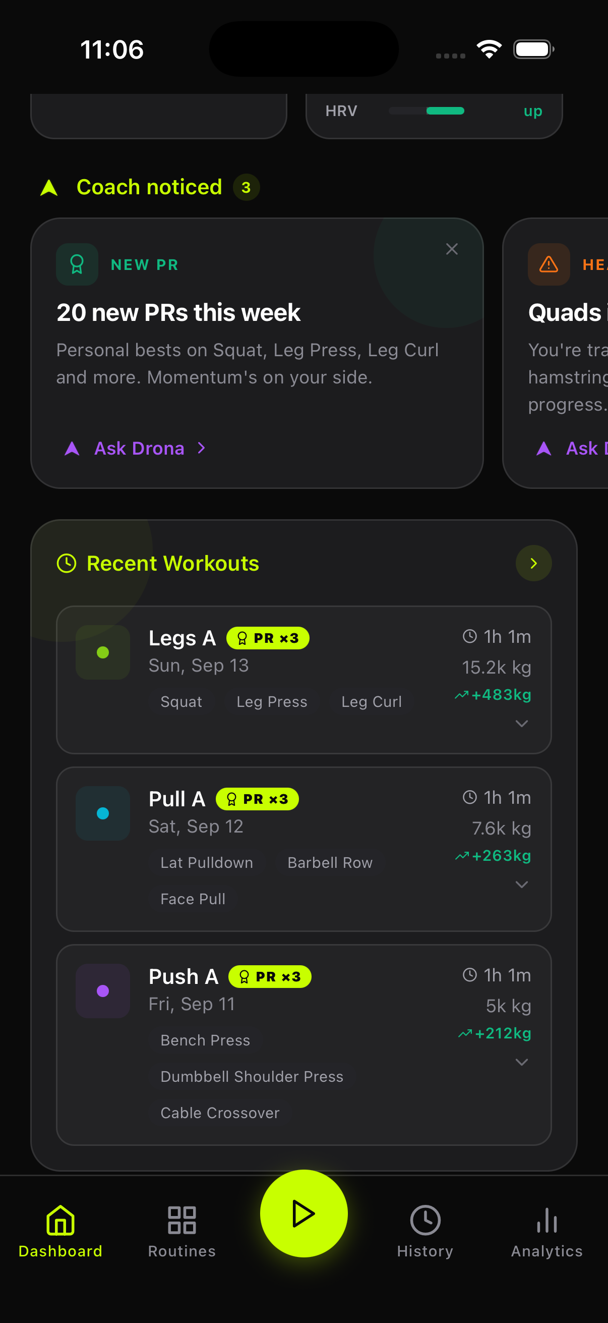 Coach noticed: 20 new PRs this week, and quads outpacing hamstrings